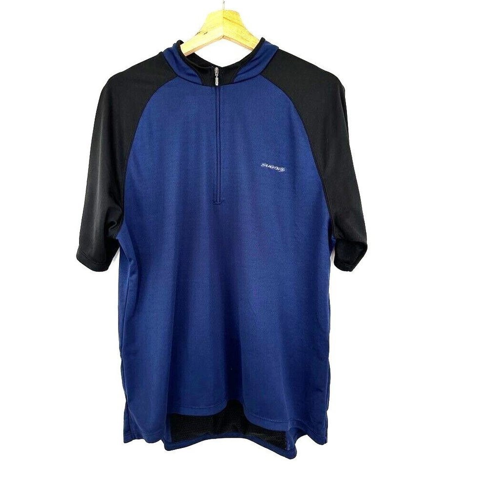 Sugoi Cycling Top 1/2 Zip Jersey Mens Size XXL Blue Black Short Sleeve Dry Fit